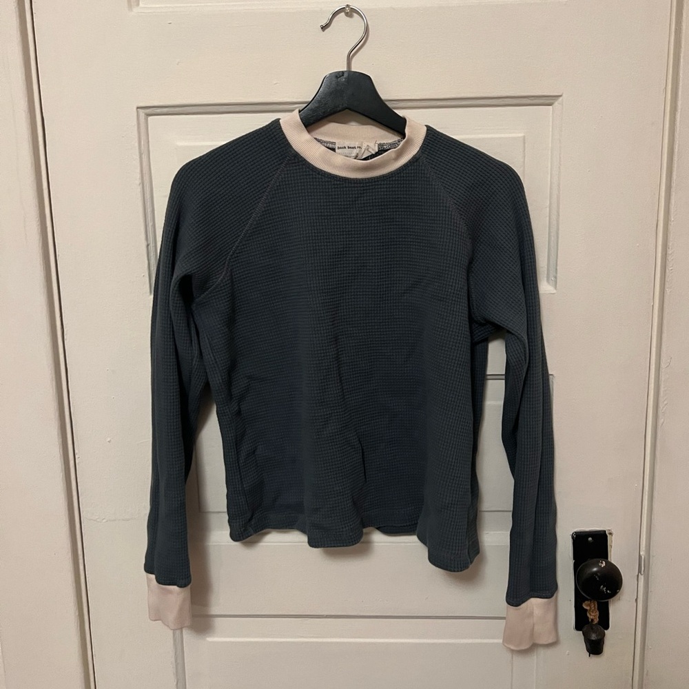 BACK BEAT CO. smokey grey and cream waffle long sleeve tshirt